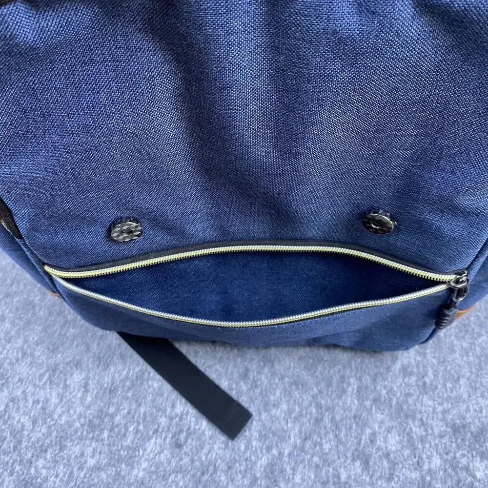 Modoker Vintage 15 inch Laptop Backpack with USB Charging Blue/Brown Leather